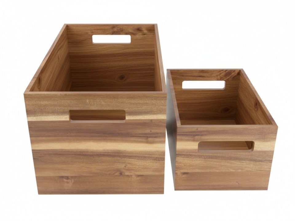 Premium 2pc Acacia Wood Storage Bins with Handles - Sustainable Home Organization